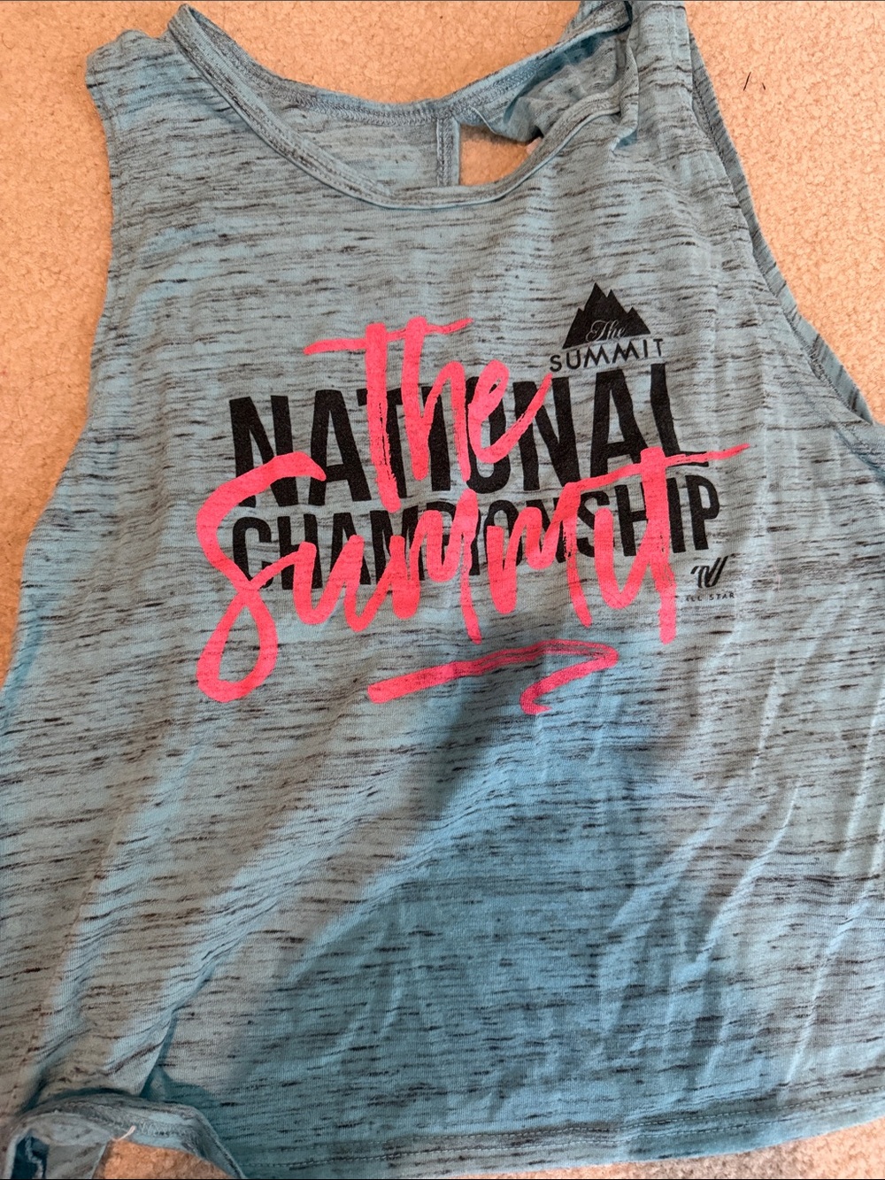 Varsity Cheer Summit Blue Heather Tank with Pink and Black Graphic